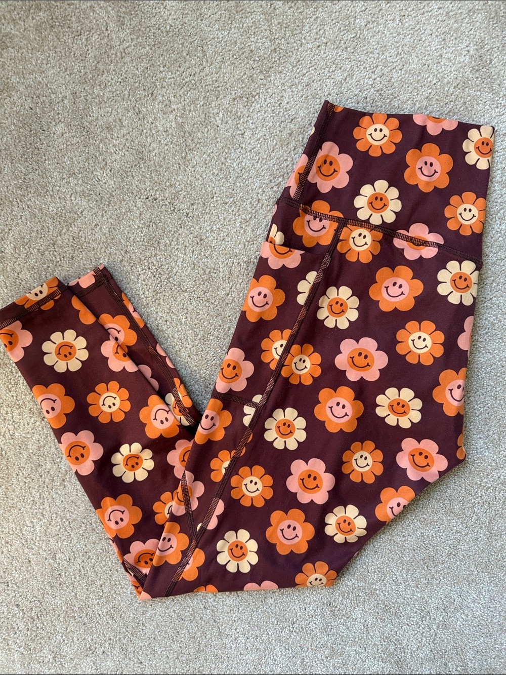 Leggings Bundle Blue Tie-Dye & Smiley Face Floral Leggings - Picture 3 of 5
